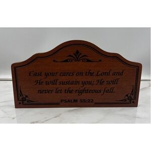 VTG Wooden Verse Sign Psalm 5522 Cast Your Cares Lord Sustain You